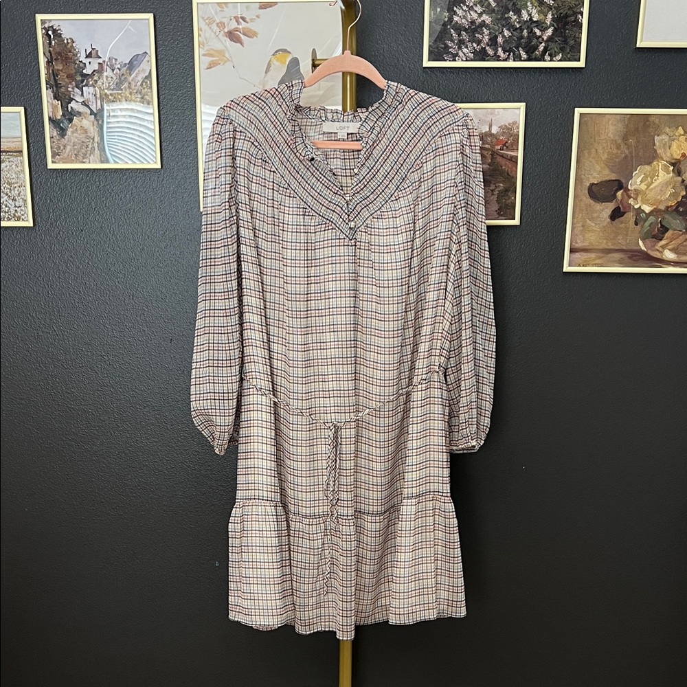 LOFT Plaid Mini Dress - Cream and Black